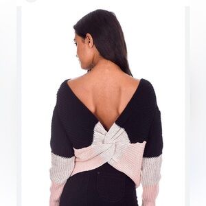 Colorblock reversible Sweater Twist knit front cropped V neck 1 shoulder option